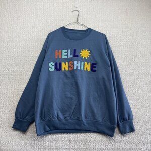 New York Popular Crewneck Pullover Sweatshirt Hello Sunshine Groovy Blue Sz XL